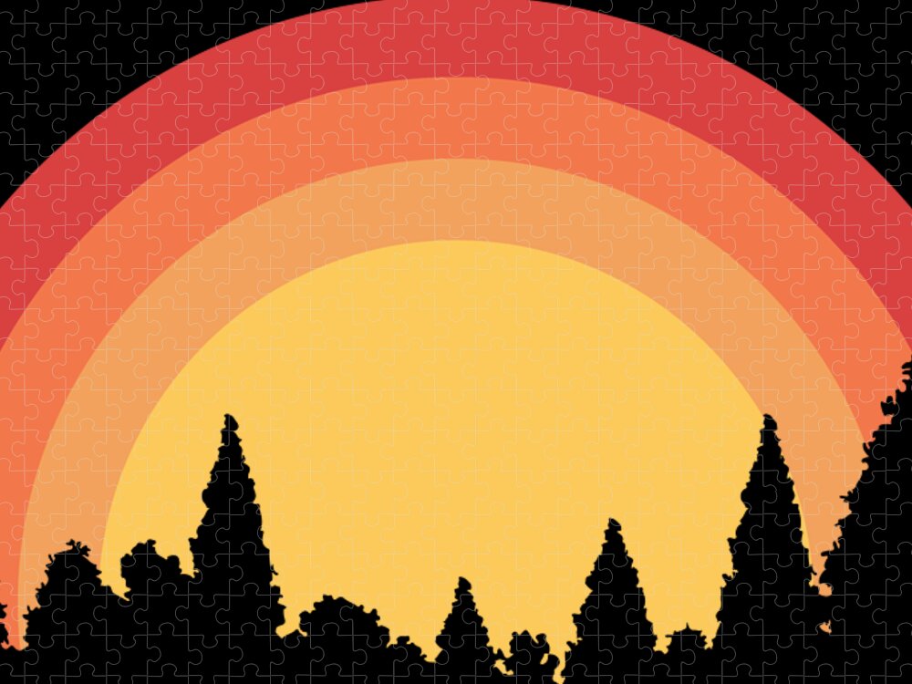 Natural Jigsaw Puzzle featuring the digital art Sunset Trees Silhouette by Pelo Blanco Photo