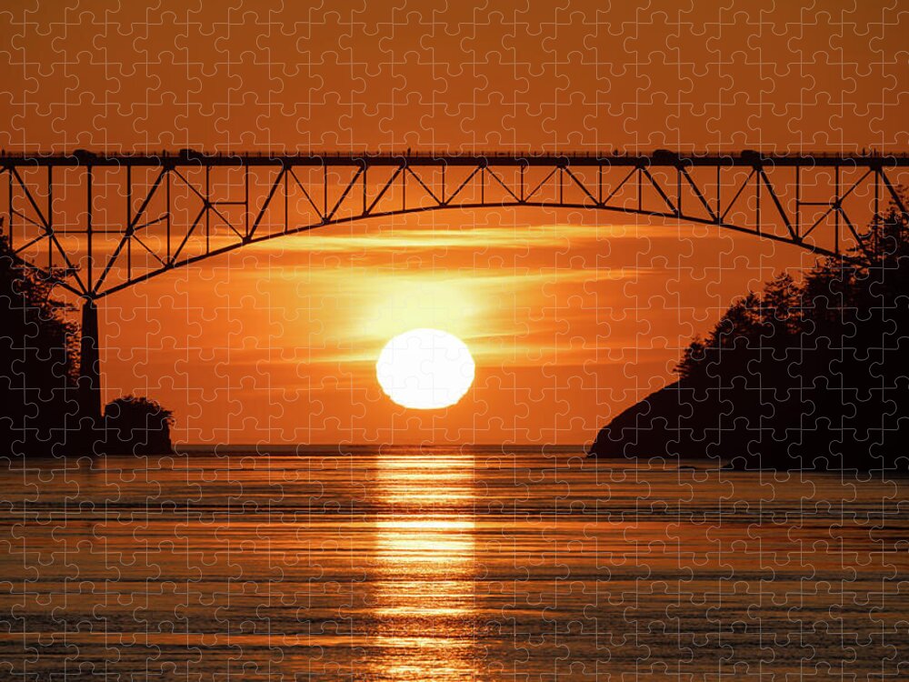 Sunset Jigsaw Puzzle featuring the photograph Sunset Under Bridge by Gary Skiff