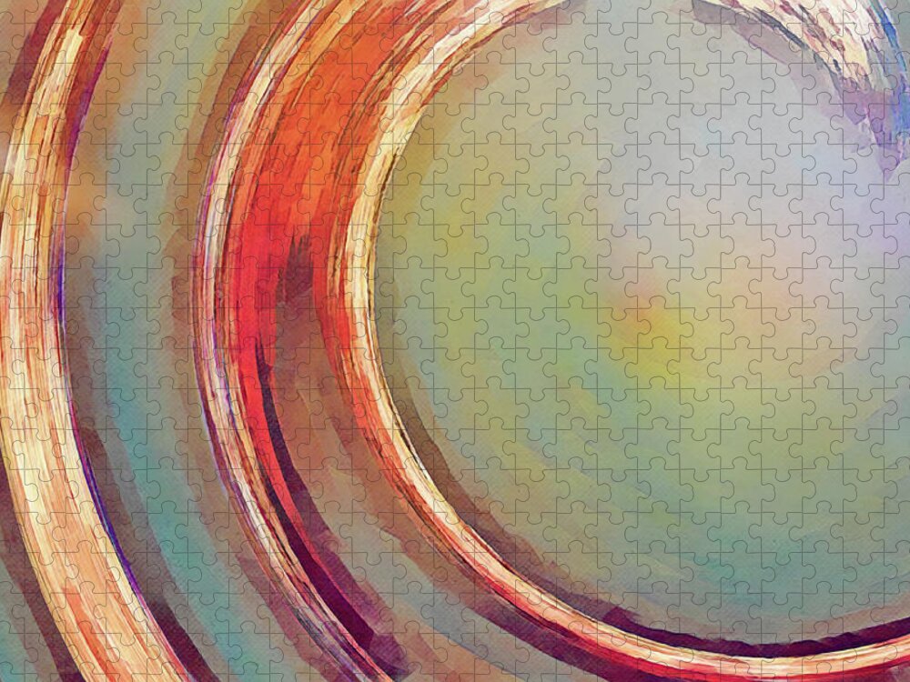 Wave Jigsaw Puzzle featuring the digital art Sunset Wave Abstract by Gaby Ethington