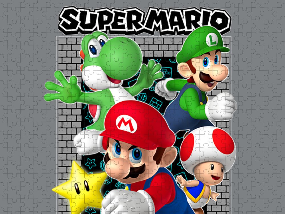 Super Mario Group Shot Framed In Brick Jigsaw Puzzle by Radak