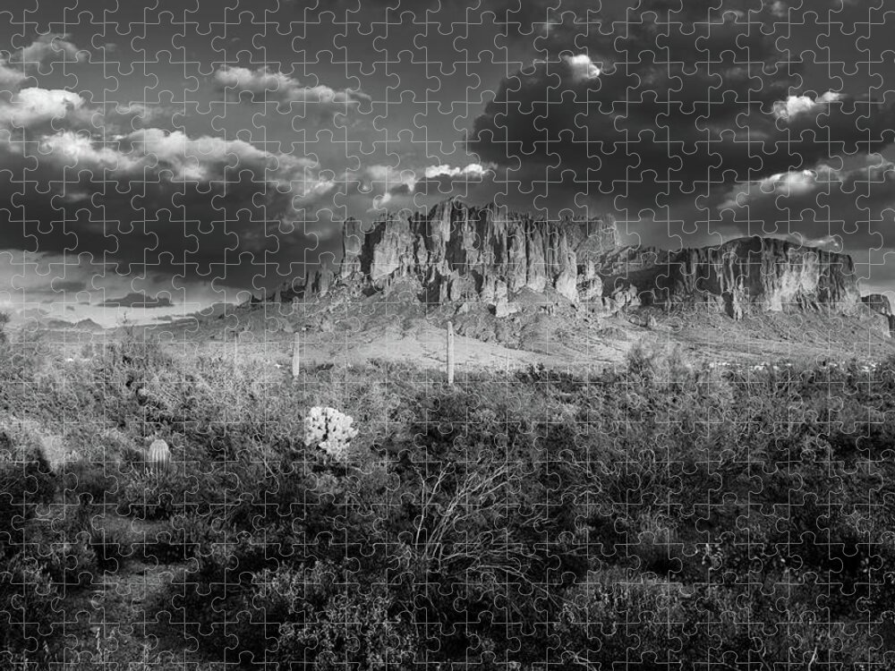 Superstition Mountains Jigsaw Puzzle featuring the photograph Superstition Mountains Black and White by Chance Kafka