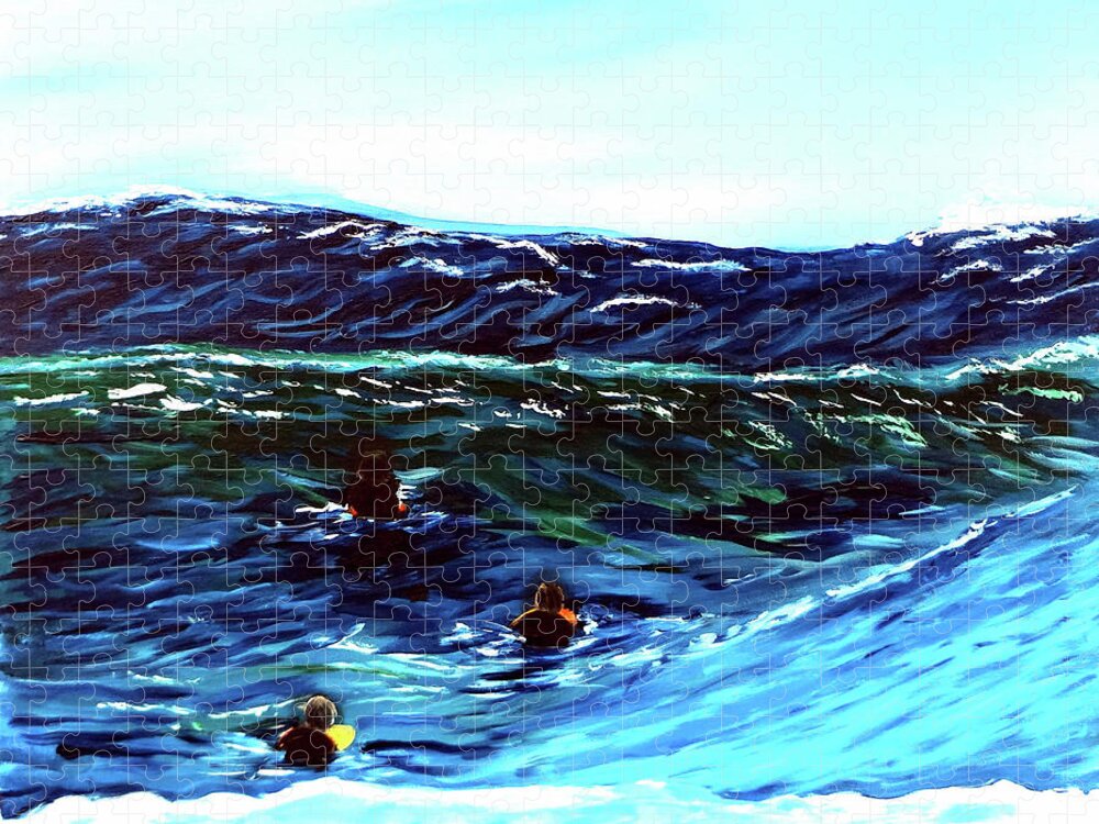 Surfers Jigsaw Puzzle featuring the painting Surf Riders by Katy Hawk