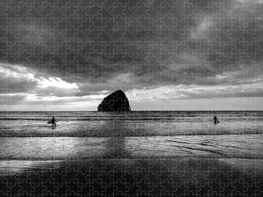 Surfing Jigsaw Puzzle featuring the photograph Surfing Mono by Steven Clark