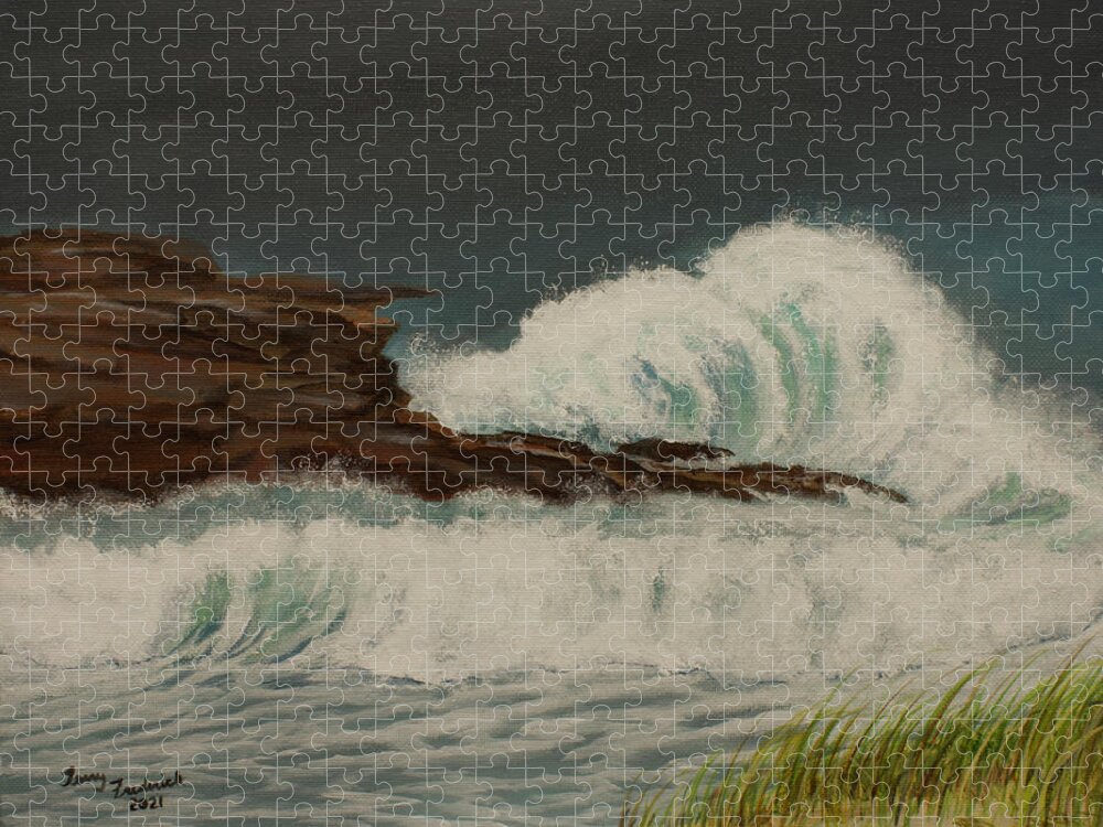 Seascape Jigsaw Puzzle featuring the painting Surfs Up by Terry Frederick