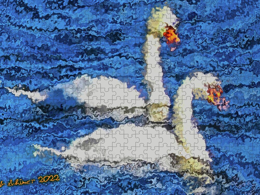 Swan Bird Nature Jigsaw Puzzle featuring the digital art Swans by Bob Shimer