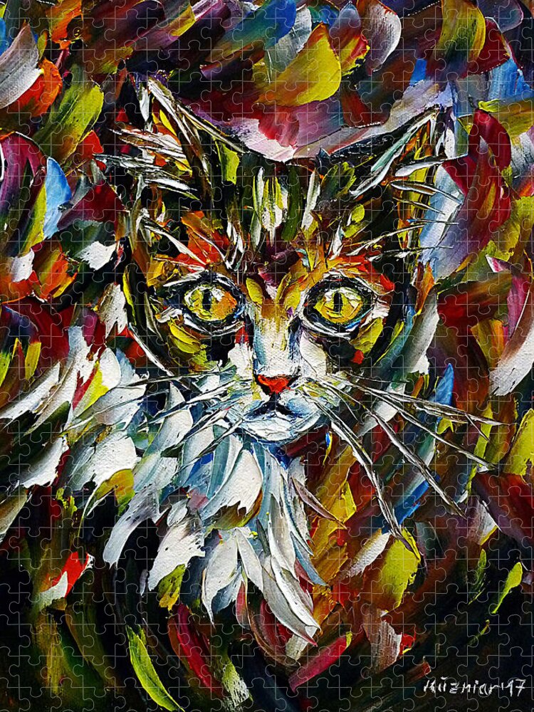 Cat Portrait Jigsaw Puzzle featuring the painting Sweet Kitten by Mirek Kuzniar