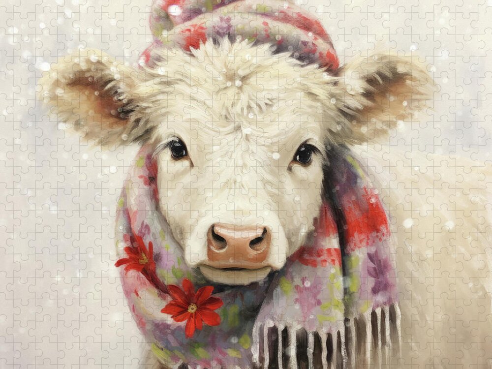Cow Jigsaw Puzzle featuring the painting Sweet Snowball by Tina LeCour
