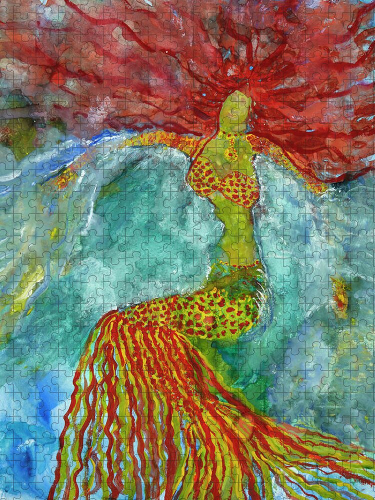 Mermaid Jigsaw Puzzle featuring the painting Swept Away by Tessa Evette