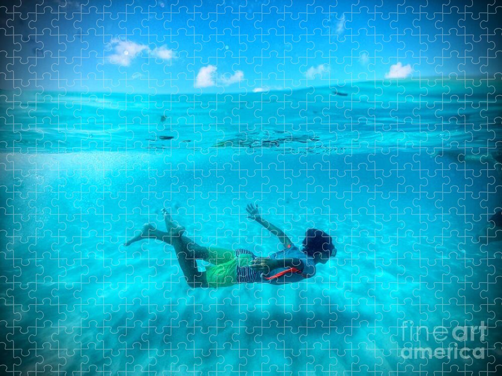 Grand Anse Beach Jigsaw Puzzle featuring the photograph Swimming Free by Laura Forde