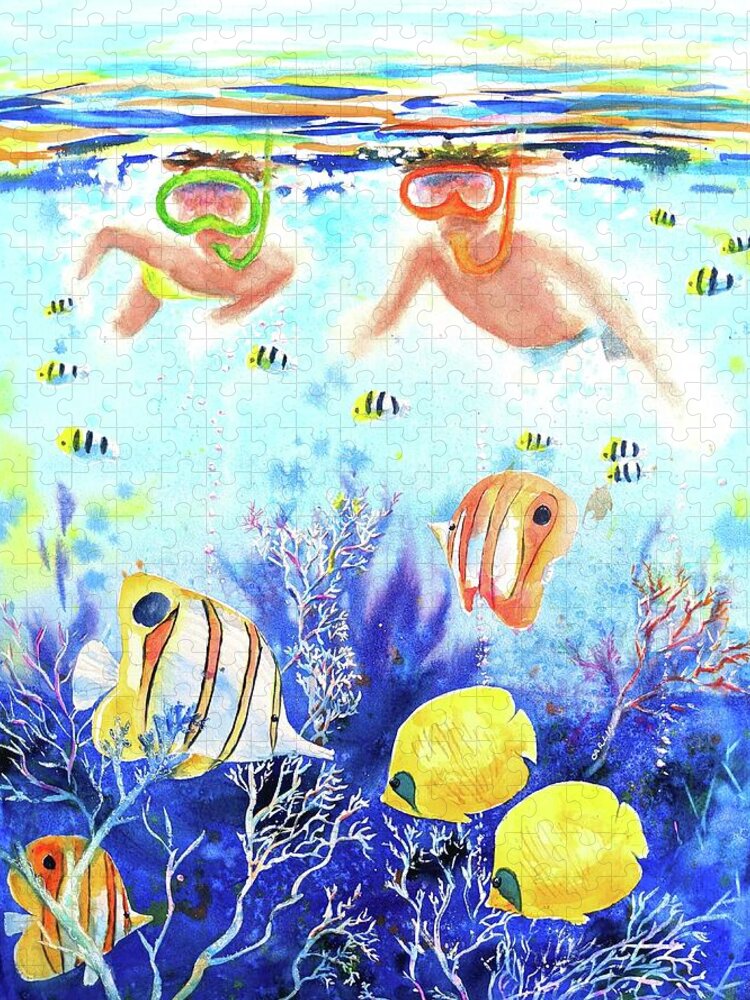 Underwater Jigsaw Puzzle featuring the painting Swimming with the Fish by Carlin Blahnik CarlinArtWatercolor