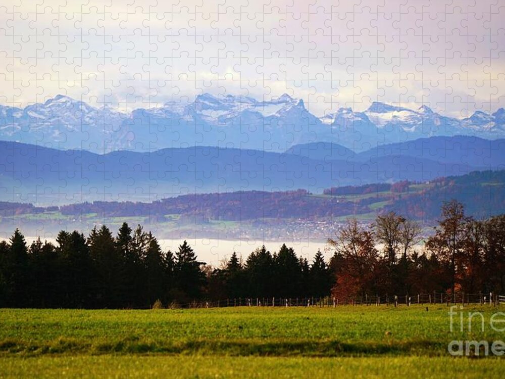 Greifensee Jigsaw Puzzle featuring the photograph Swiss Alps with Lake Greifen by Claudia Zahnd-Prezioso