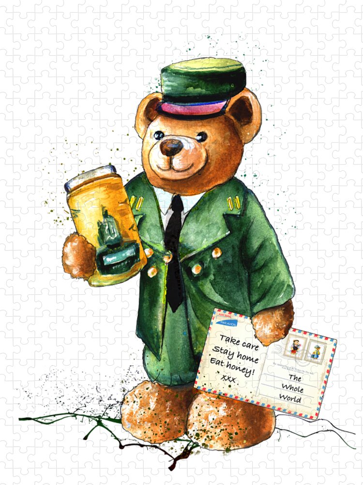 Bear Jigsaw Puzzle featuring the painting Take Care Stay Home Eat Honey by Miki De Goodaboom
