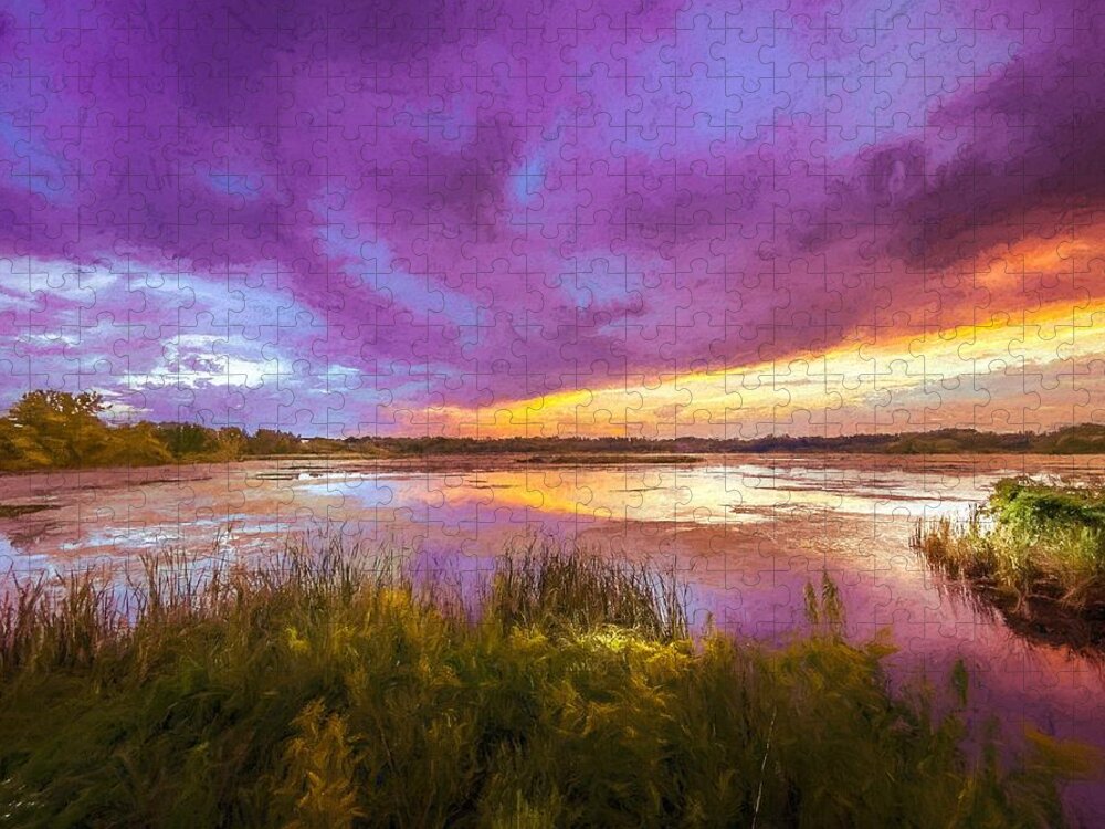 Sunset Jigsaw Puzzle featuring the mixed media Take My Breath Away Oil Painting by Susan Rydberg