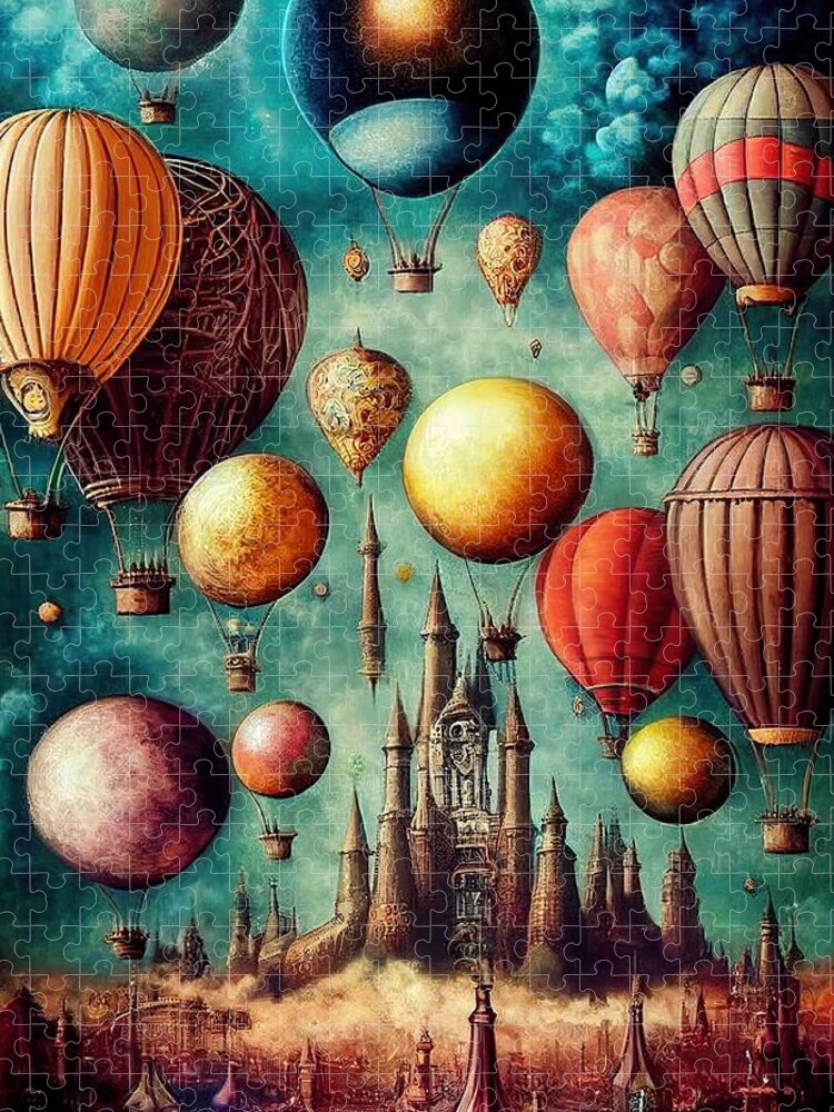 Hot Air Balloons Jigsaw Puzzle featuring the digital art Taking Flight #2 by Nickleen Mosher