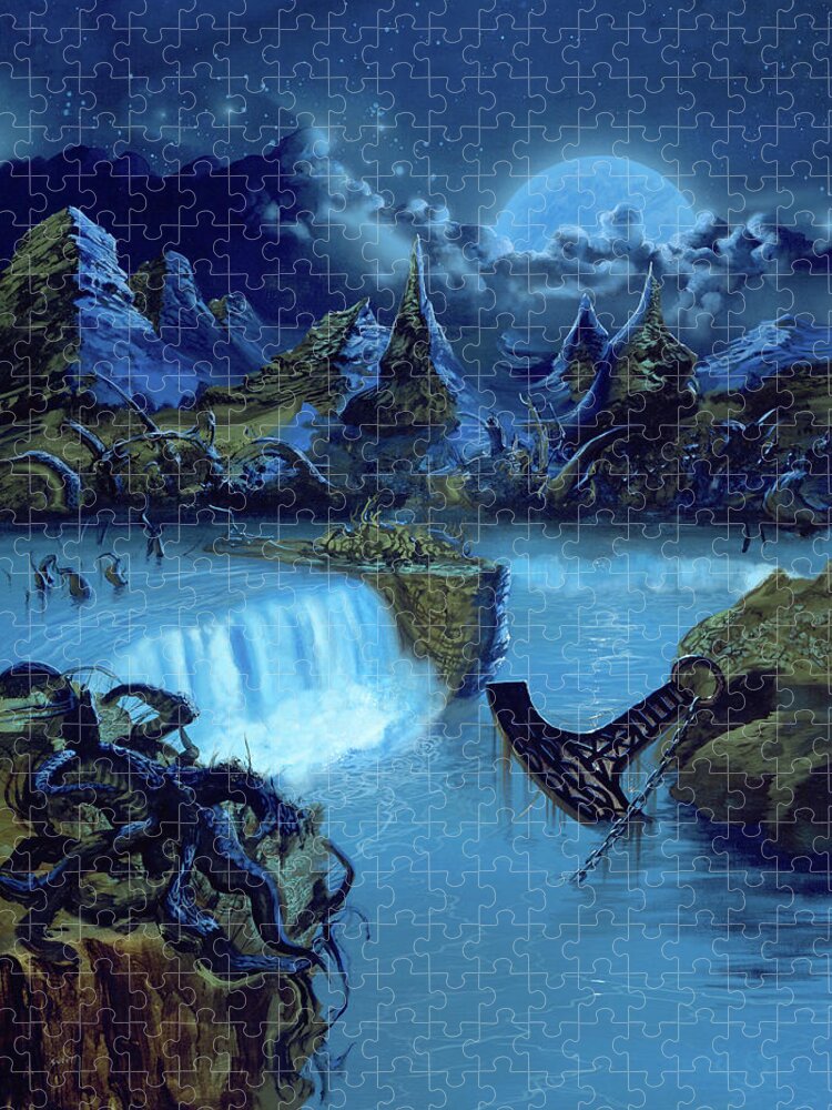 Amorphis Jigsaw Puzzle featuring the painting Tales from the Thousand Lakes by Sv Bell