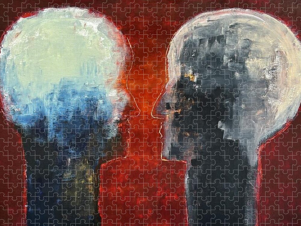 Acrylic. Dry Wall Jigsaw Puzzle featuring the painting Talking Heads by David Euler