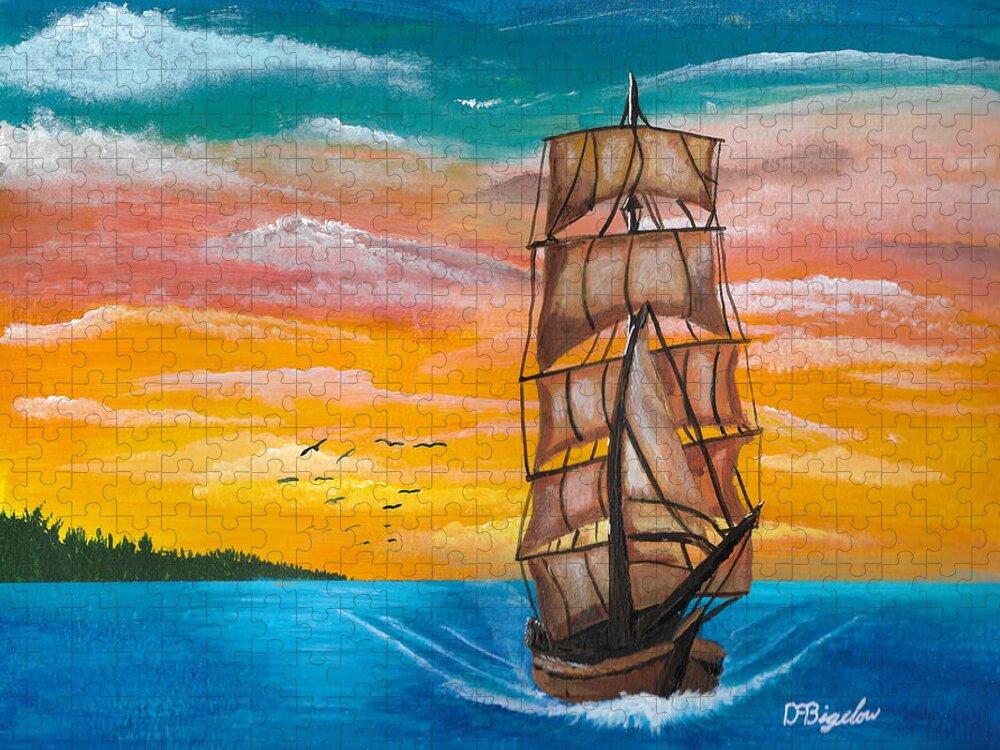 Tall Ship Jigsaw Puzzle featuring the painting Tall ship by David Bigelow
