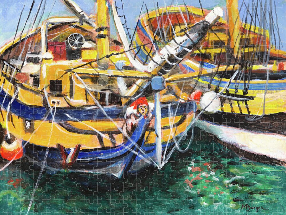 Tall Ships Jigsaw Puzzle featuring the painting Tall Ships in Yaquina Bay by Mike Bergen