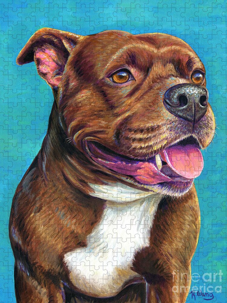 Staffordshire Bull Terrier Jigsaw Puzzle featuring the painting Tallulah the Staffordshire Bull Terrier Dog by Rebecca Wang