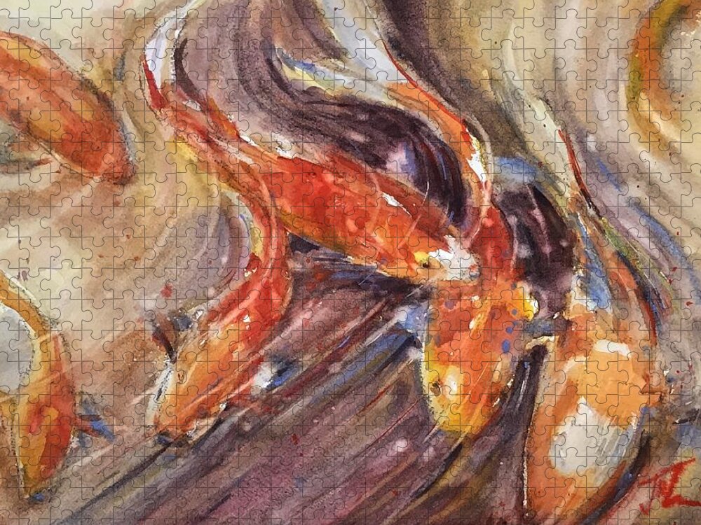 Koi Jigsaw Puzzle featuring the painting Tangerine Tango by Judith Levins