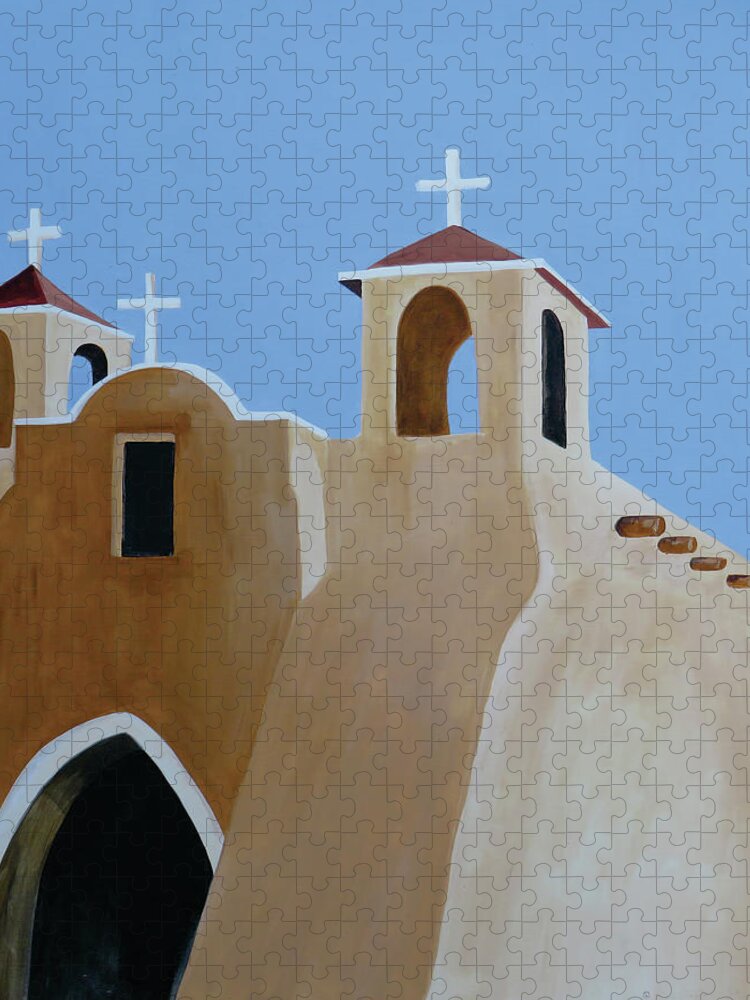 Taos Jigsaw Puzzle featuring the painting Taos Church One by Ted Clifton
