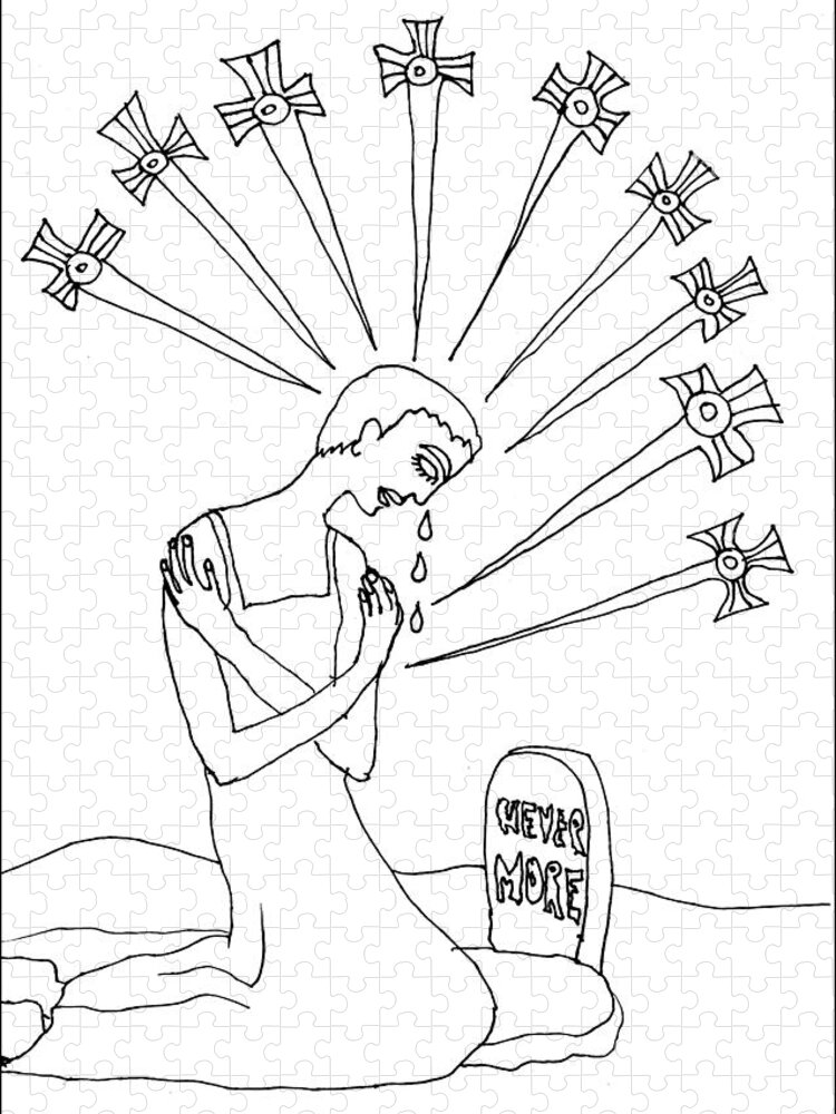 Tarot Jigsaw Puzzle featuring the drawing Tarot Colouring Book Nine of Swords by Sushila Burgess