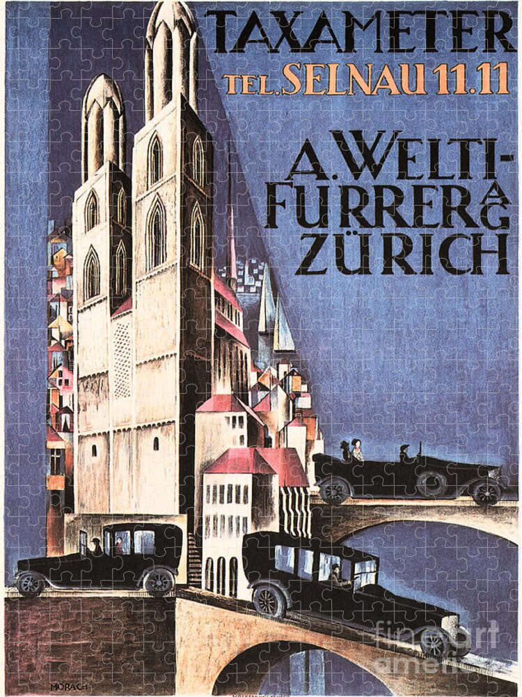 TAXAMETER A Welti-Furrer Co Zurich 1920s Automobile Transportation  Advertisement Poster Jigsaw Puzzle