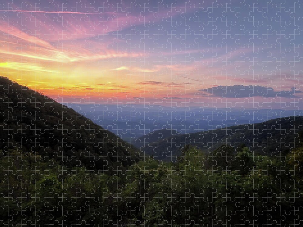 Sunset Jigsaw Puzzle featuring the photograph Taylor Mountain Sunset - Blue Ridge Parkway by Susan Rissi Tregoning