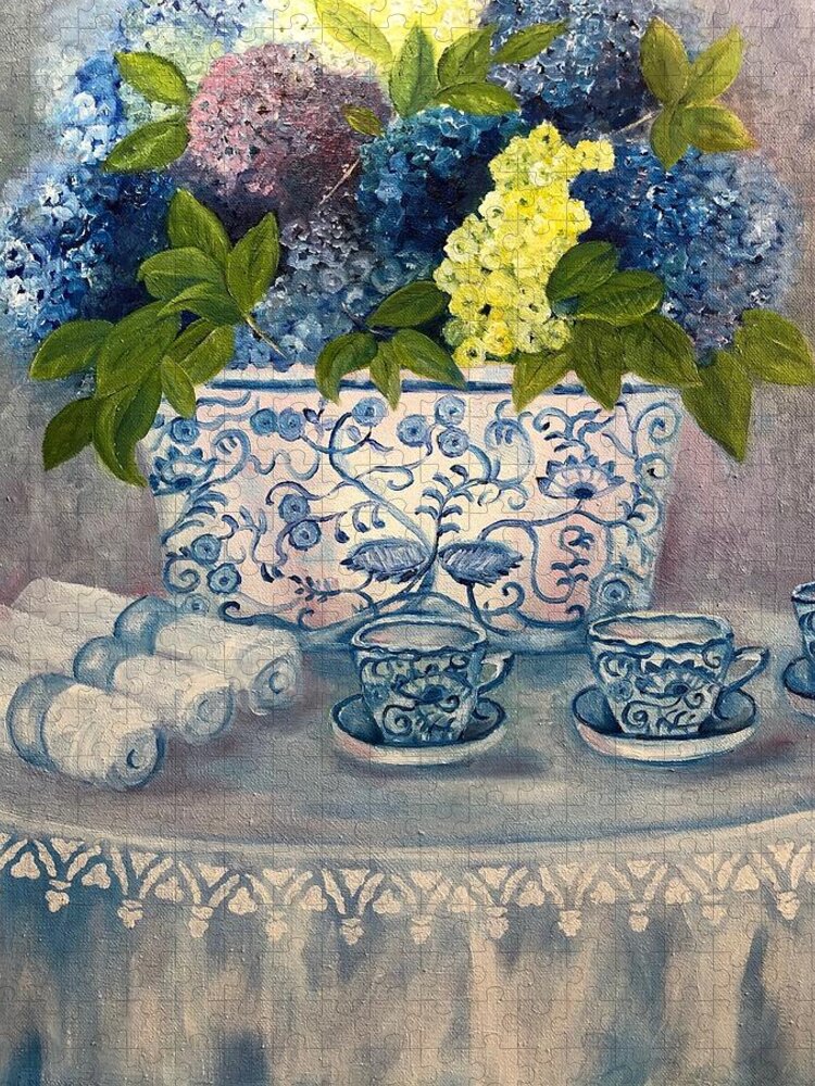 Cups Jigsaw Puzzle featuring the painting Tea Time by Barbara Landry