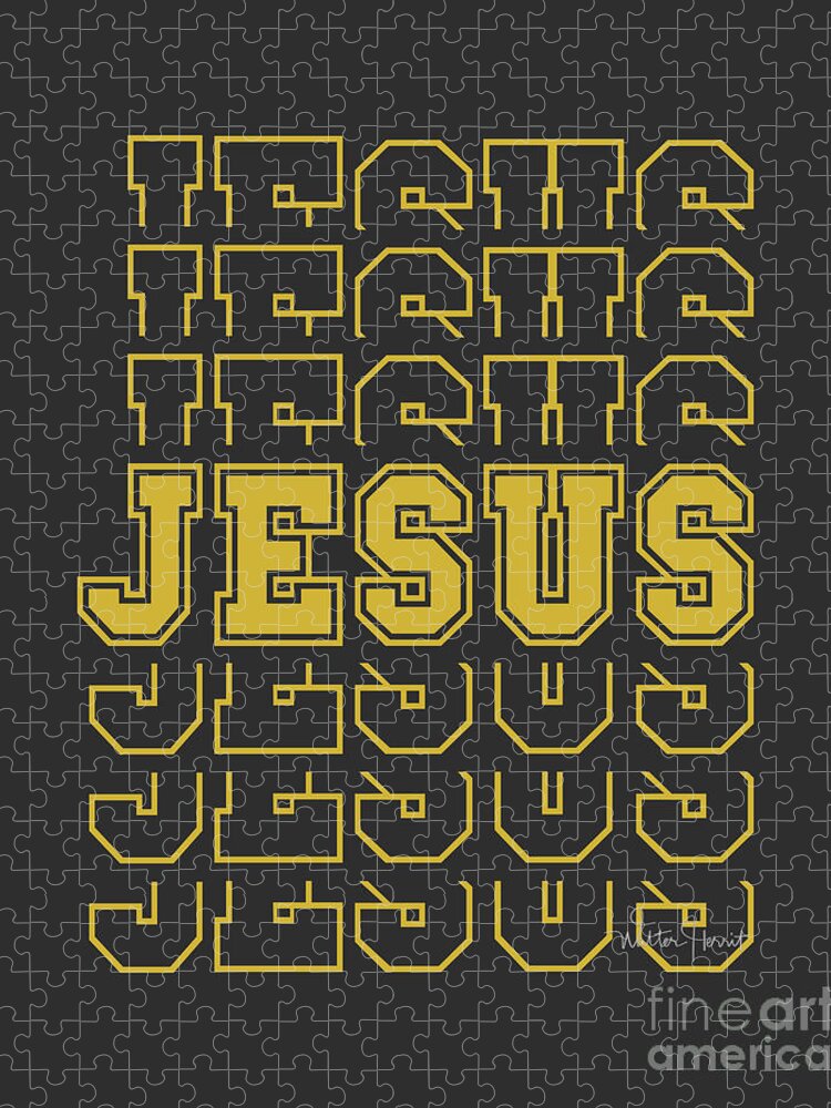 Team Jesus Jigsaw Puzzle featuring the digital art Team Jesus Word Art Gold by Walter Herrit
