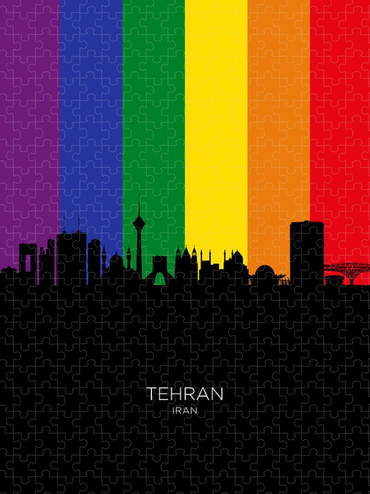 Tehran Jigsaw Puzzle featuring the digital art Tehran Iran Skyline #05 by Michael Tompsett