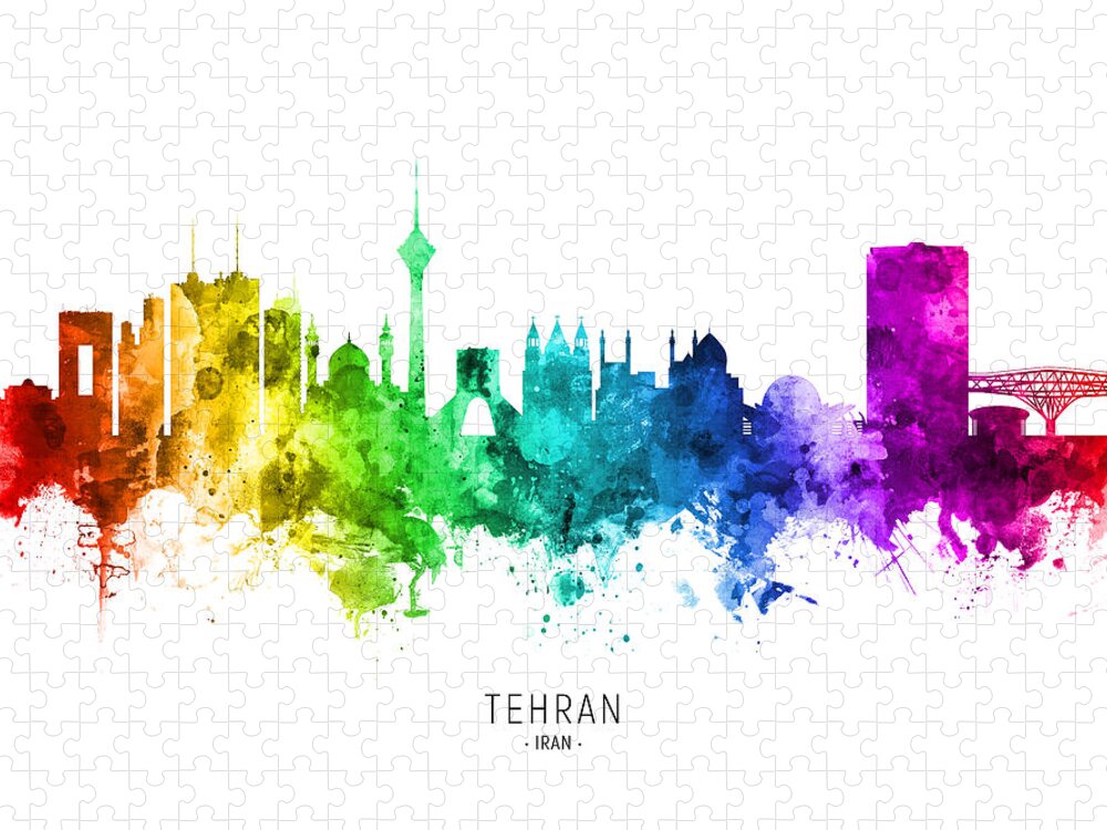 Tehran Jigsaw Puzzle featuring the digital art Tehran Iran Skyline #33 by Michael Tompsett