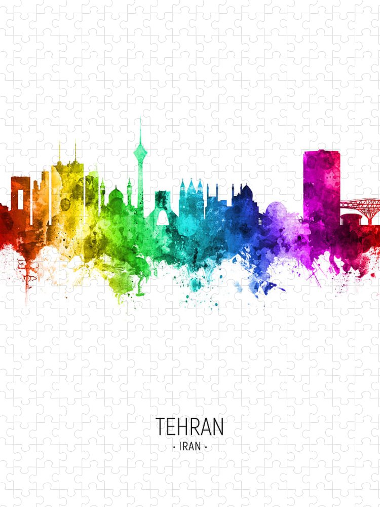 Tehran Jigsaw Puzzle featuring the digital art Tehran Iran Skyline #73 by Michael Tompsett