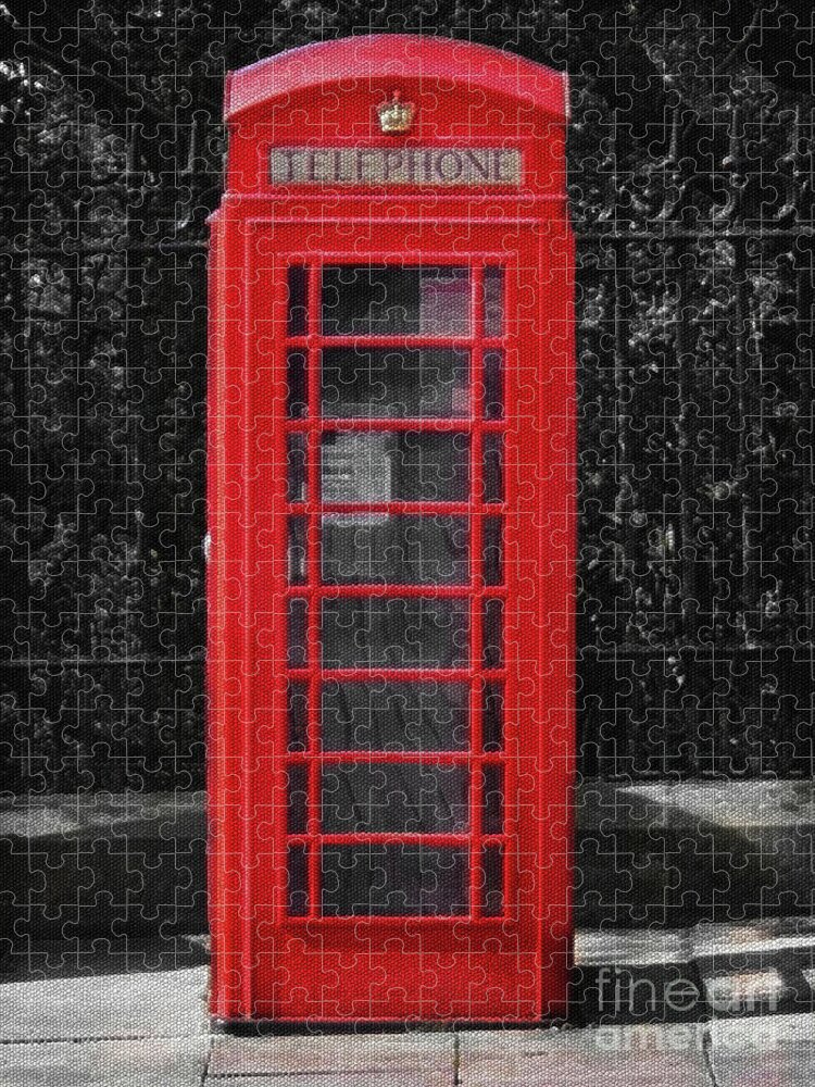 Edinburgh Jigsaw Puzzle featuring the photograph Telephone Box - Selective colour by Yvonne Johnstone