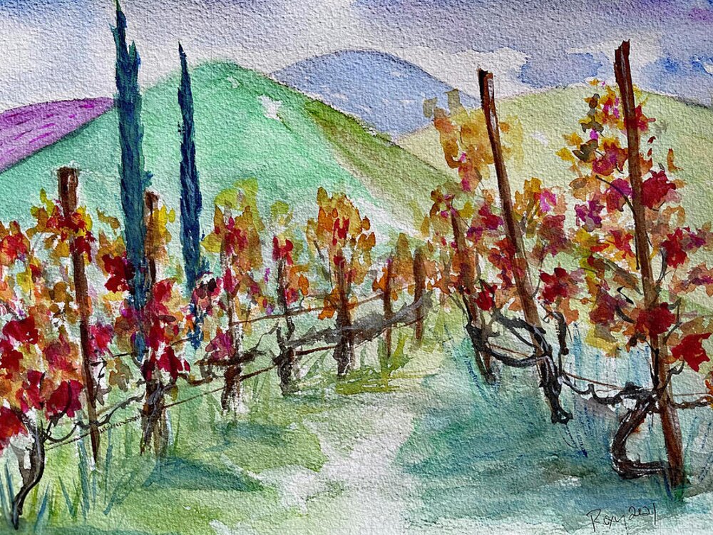 Vineyard Jigsaw Puzzle featuring the painting Temecula Vineyard Landscape by Roxy Rich