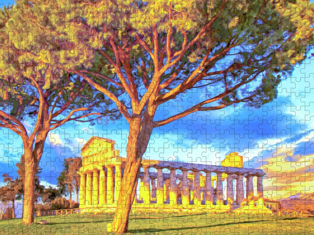 Roman Jigsaw Puzzle featuring the painting Temple of Athena - Campania Italy by Dominic Piperata