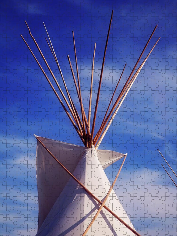 Tepee Jigsaw Puzzle featuring the photograph Tepee under a Great Plains Blue Sky by Toni Hopper