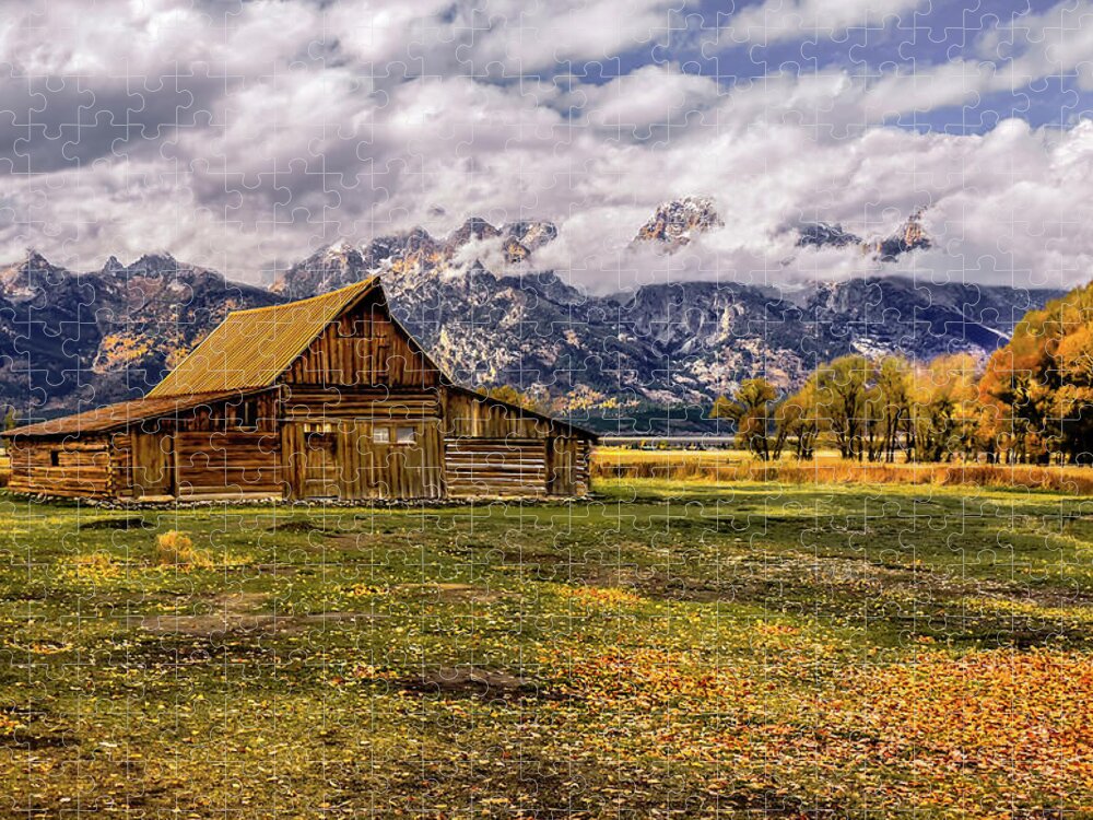Grand Teton National Park Jigsaw Puzzle featuring the photograph Teton Moulton Mormon Barn by Norma Brandsberg