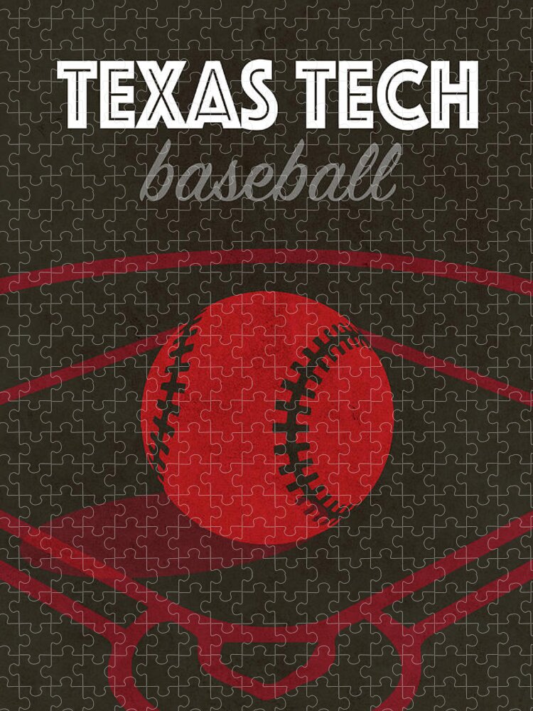 Texas Tech Jigsaw Puzzle featuring the mixed media Texas Tech College Baseball Sports Vintage Poster by Design Turnpike