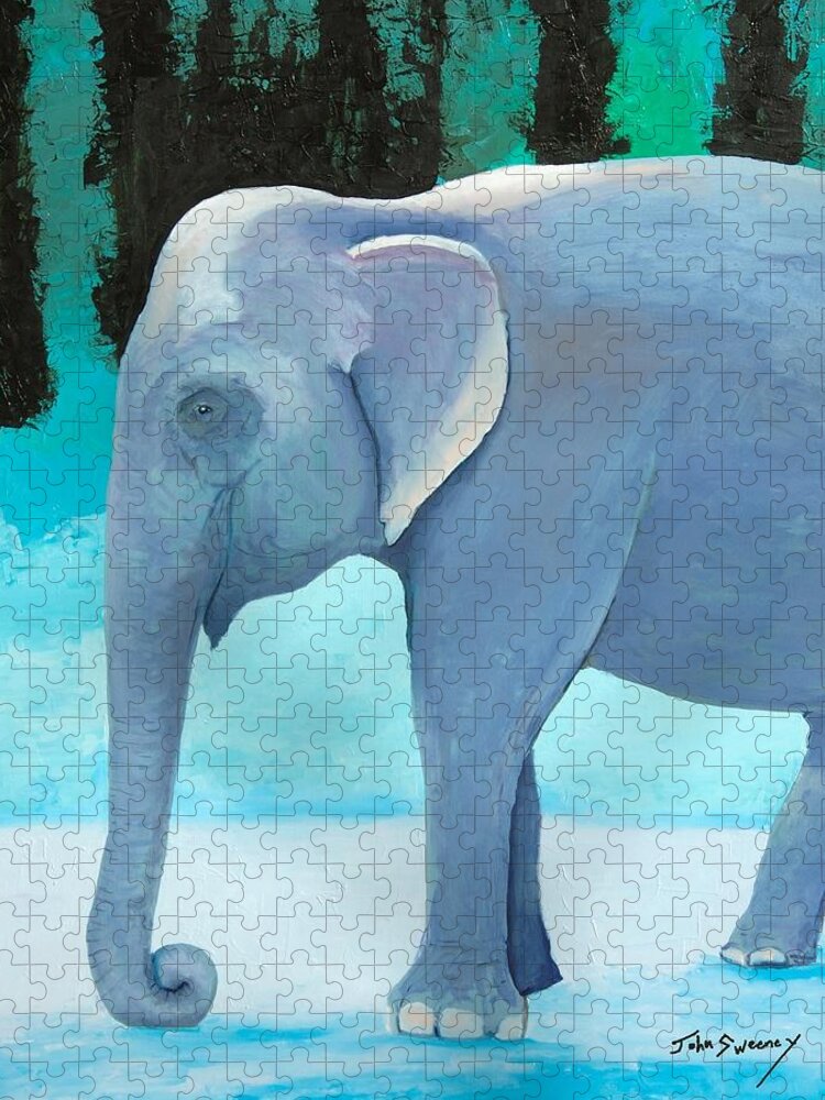 Thai Elephant Jigsaw Puzzle featuring the painting Thai Elephant by John Sweeney