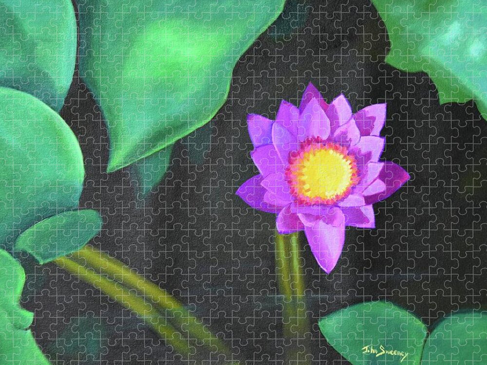 Lotus Jigsaw Puzzle featuring the painting Thai Lotus by John Sweeney