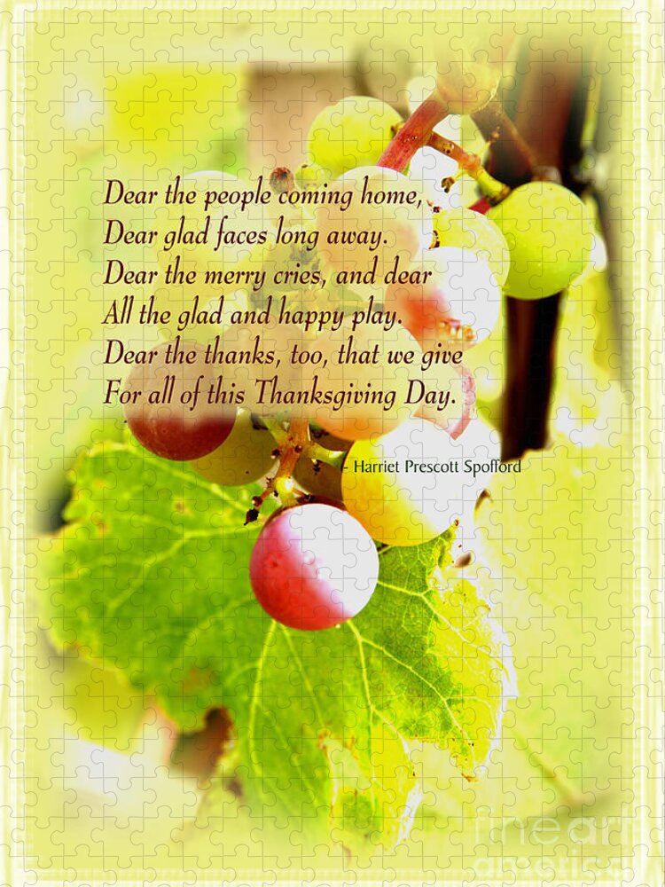Grapes Jigsaw Puzzle featuring the mixed media Thanksgiving Day Poem by Kae Cheatham