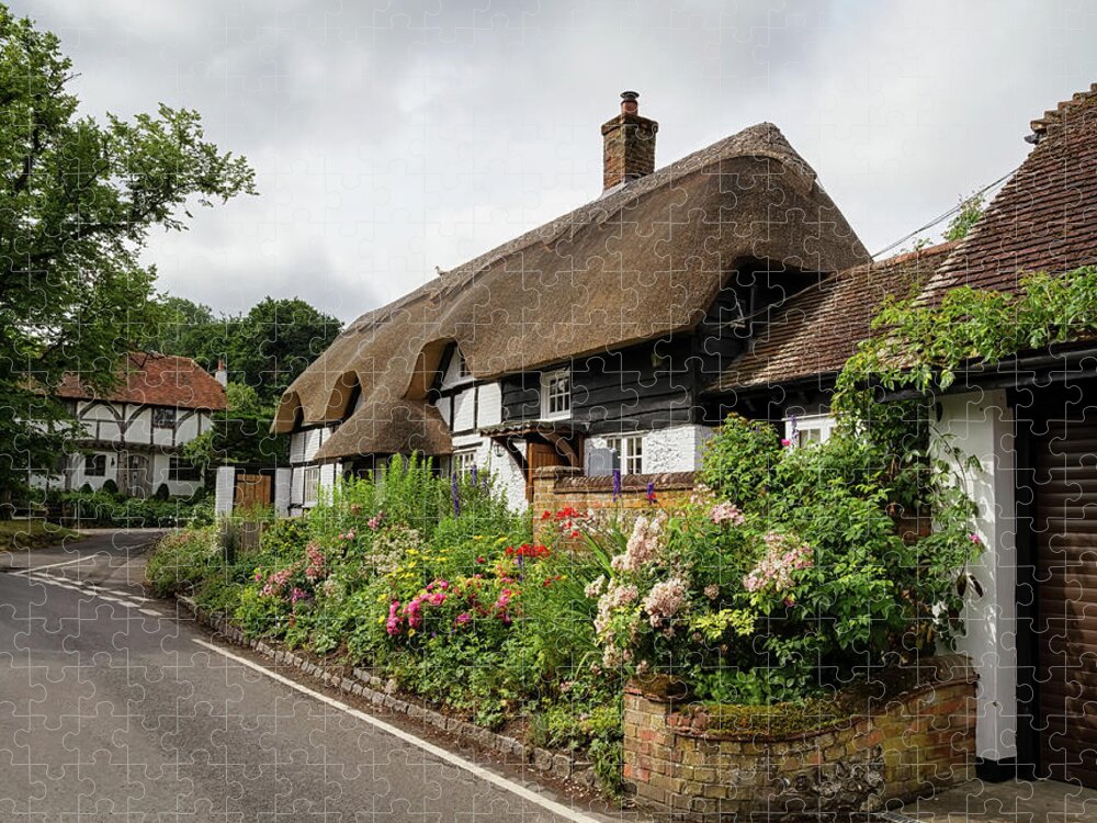 Cottage Jigsaw Puzzle featuring the photograph Thatched cottages in Micheldever by Shirley Mitchell