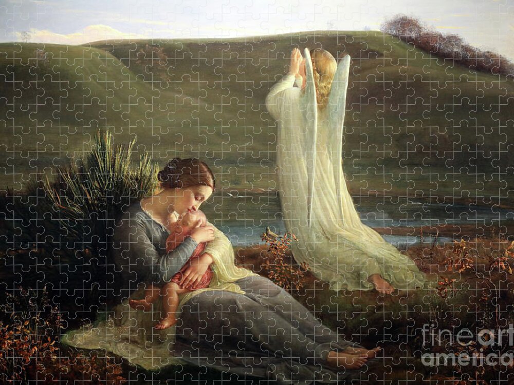 Angel Jigsaw Puzzle featuring the painting The angel and the mother by janmot by Louis Janmot