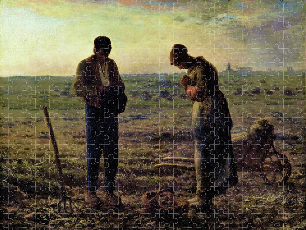 Jean-francois Millet Jigsaw Puzzle featuring the painting The Angelus - Digital Remastered Edition by Jean-Francois Millet