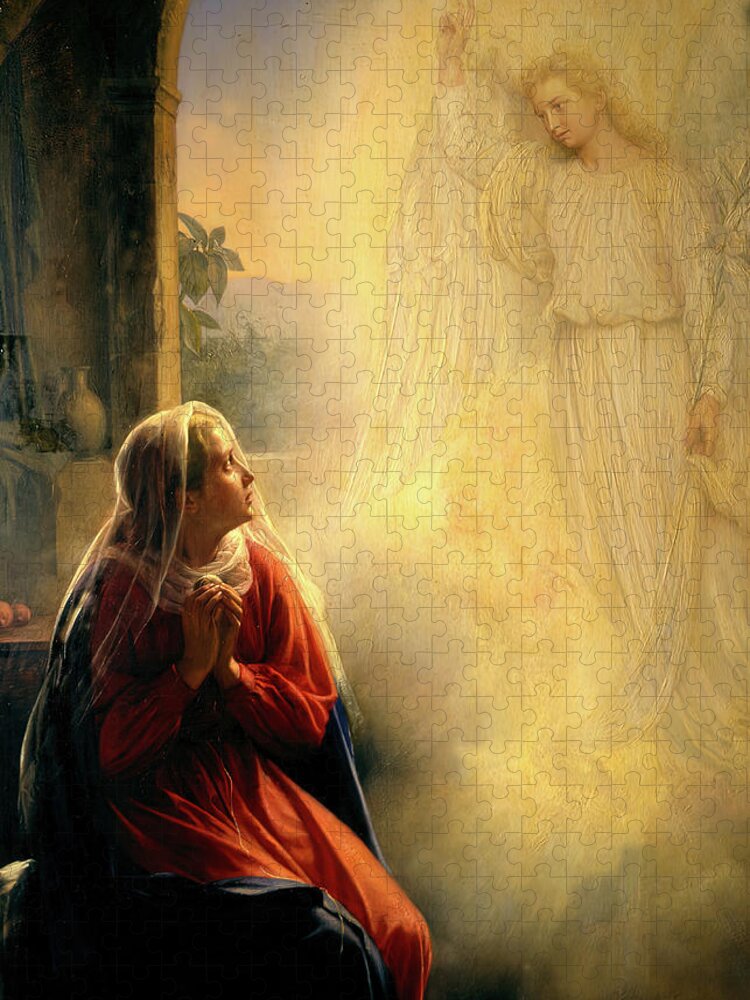 The Annunciation Jigsaw Puzzle featuring the painting The Annunciation by Carl Bloch