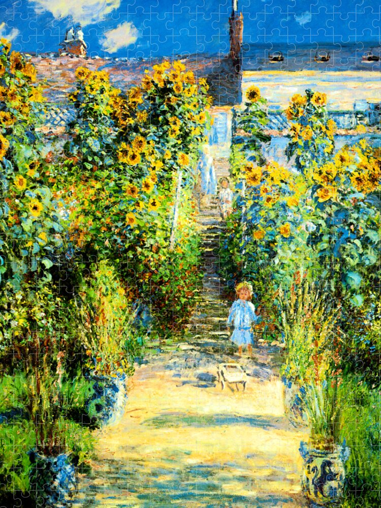 Claude Monet Jigsaw Puzzle featuring the painting The Artists Garden at Vetheuil 1880 by Claude Monet