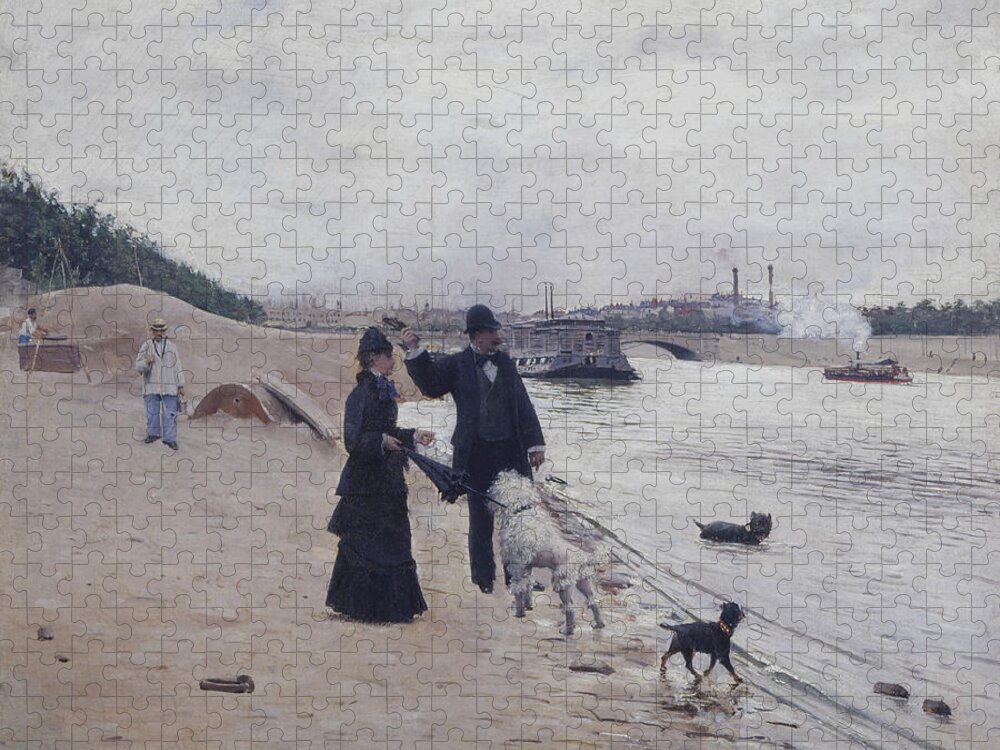 19th Century Painters Jigsaw Puzzle featuring the painting The Banks of the Seine by Jean Beraud