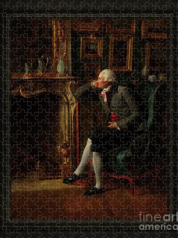 Baron De Besenval Jigsaw Puzzle featuring the painting The Baron de Besenval in his Salon de Compagnie by Henri-Pierre Danloux Classical Art Reproduction by Rolando Burbon