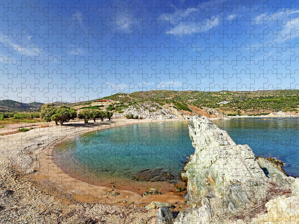 Stomio Jigsaw Puzzle featuring the photograph The beach Stomio in Evia, Greece by Constantinos Iliopoulos